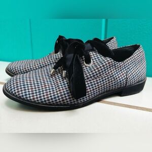 Shellys London White Black Blue Velvet  Sneakers Oxfords Plaid  37 6.5 Academia